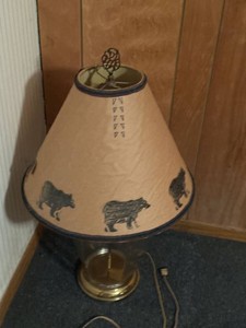 Vintage Clear Glass Table Lamp w Bear Shade Lodge Cabin Decor