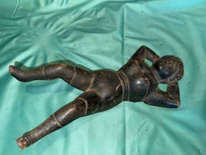 Vintage Cast Iron Reclining Nude Woman Figural Sculpture Black Decor