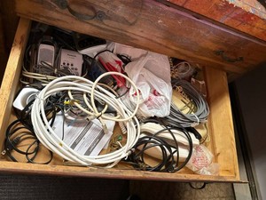 Box Lot of Assorted Telephone Cords Chargers Panasonic Phone Parts