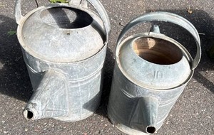 Pair of Vintage Galvanized Metal Watering Cans Garden Decor