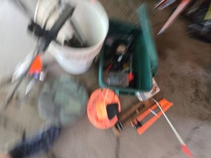 Lot of Assorted Ice Fishing Gear Tip-Ups Rods Heater Tackle