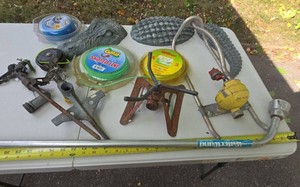 Lot of Assorted Lawn Sprinklers Trimmer Line & Garden Decor