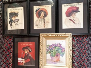 Framed Ladies Home Journal Prints & Floral Watercolor Wall Art Lot