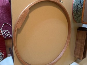 Vintage Fabric Suitcase with Satin Interior & Gibbs Embroidery Hoop