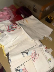 Vintage Kitchen Linens Aprons Napkins Tablecloth Mixed Lot