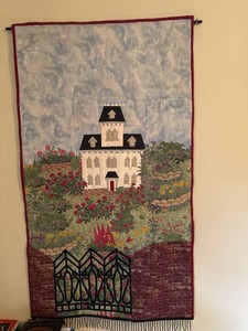 Handmade Quilt Wall Hanging House Garden Scene Textile 36 x 21