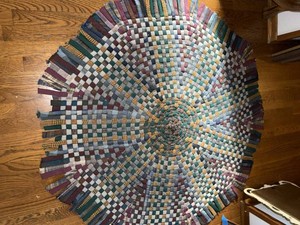 Vintage Handmade Round Woven Rag Rug Multicolor Checked 34in