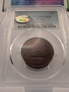 1943-Mo Mexico 20 Centavos PCGS MS65RB
