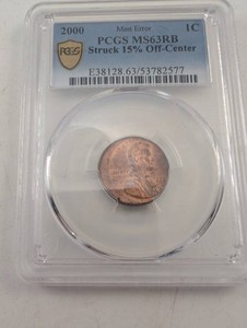 2000 PCGS MS63RB Lincoln Cent, 15% Off-Center