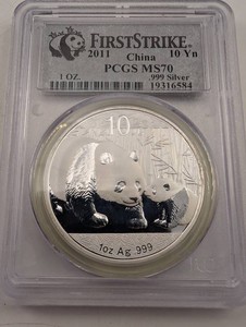 2011 China 10 Yn Silver Panda Coin PCGS MS70