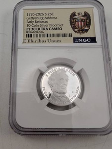 NGC PF 70 Ultra Cameo 2026-S Gettysburg Address 25C