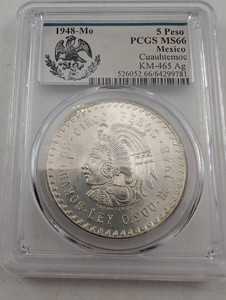 1948 Mexico 5 Peso Cuauhtemoc PCGS MS66