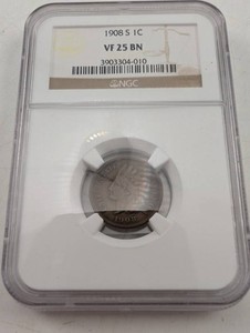 1908-S Indian Head Cent NGC VF 25 BN