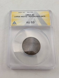 1864 2C Large Motto Repunched Date Coin AU 53