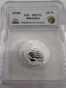 2026 Rwanda 10 Fr 12 Oz Fine Silver Coin ICG-MS70
