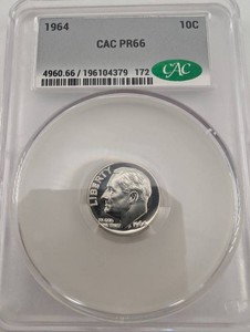 1964 Roosevelt Dime CAC PR66