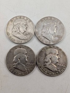Franklin Half Dollars 1954, 1954, 1958 & 1960 (Lot of 4)