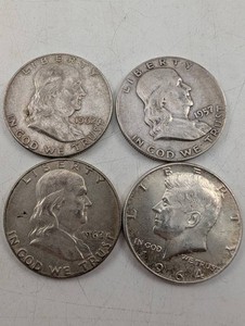 Lot of 4 U.S. Franklin & Kennedy Half Dollars