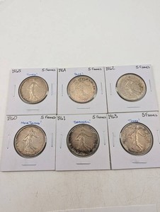 Lot of 6 French 5 Francs Coins