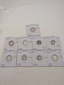 Lot of 9 Canadian Silver Coins 1888-1936