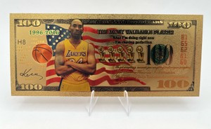 Los Angeles Lakers Kobe Bryant Gold Foil $100 Commemorative Novelty Banknote 1996-2016