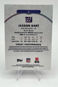 2025 Topps Finest #2 Jaxson Dart RC Rookie Card New York Giants