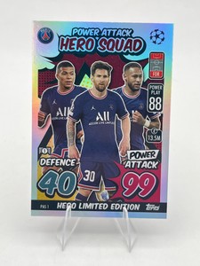 2021-22 Topps Match Attax Hero Squad - MessiNeymar Jr.Mbappe Soccer Card