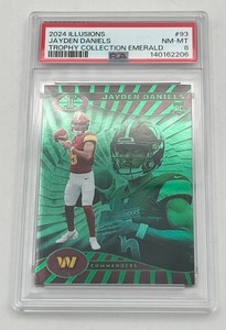 2024 Panini Illusions Jayden Daniels #93 Trophy Collection Emerald RC Rookie Card (PSA 8 NM-MT)