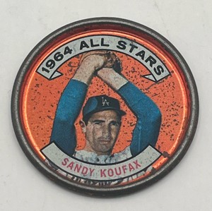 Vintage 1964 Topps Coins #159 Sandy Koufax All Stars Baseball Medallion Los Angeles Dodgers