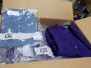 Case of Cutter and Buck Mens Blue Shirts and Purple Sweaters various sizes- new overstock