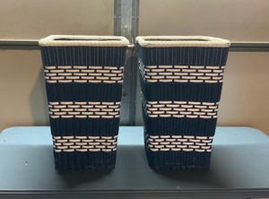Pair of Blue & White Plastic Wicker Planters