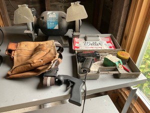 Bench Grinder, Solder Gun & Nail Pouch