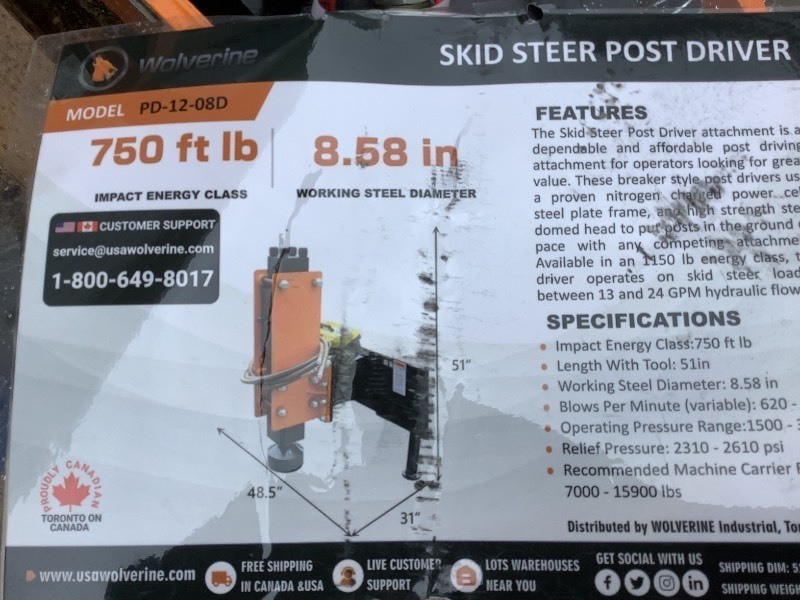 Wolverine Skid Steer Post Driver (PD-12-08D)