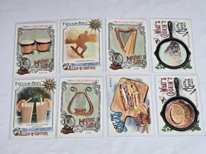 Lot of 8 Allen & Ginter Mini Trading Cards Including Fun in the Sun, Music to Your Ears, and Whats Cookin Series