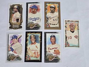Lot of 7 Mini Baseball Cards Featuring Players Like Hank Aaron, Ken Griffey Jr., and Bob Gibson from Allen & Ginter Series