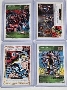 Lot of 4 Marvel Beginnings Trading Cards Featuring Characters and Events Including Weapon X and Steve Rogers Transformation