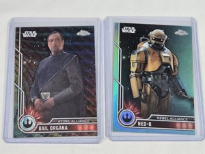 Lot of 2 Star Wars Topps Chrome Trading Cards Featuring Bail Organa Black Wafe and NED-B from the Rebel Alliance