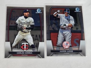 Lot of 2 Bowman Chrome Baseball Cards Featuring Carlos Correa and Aaron Judge