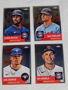 Lot of 4 Topps Chrome Baseball Cards Featuring Byron Buxton, Alex Kirilloff, Jose Berrios, and Gio Urshela
