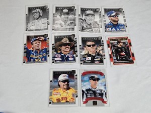 Lot of 10 Racing Legends and Modern NASCAR Cards Featuring Richard Petty, Dale Earnhardt Jr., Carl Edwards, and Kenny Wallace
