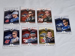 Lot of 7 NASCAR Race Kings Sport Cards Featuring Dale Earnhardt Jr., Martin Truex Jr., Tony Stewart, Austin Dillon, Ryan Newman, Trevor Bayne, and AJ Allmendinger - Donruss 2018