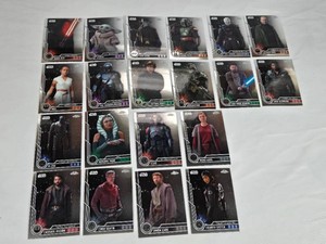Lot of 20 Star Wars Topps Chrome Character Trading Cards Featuring Key Figures Like Rey, The Mandalorian, and Obi-Wan Kenobi