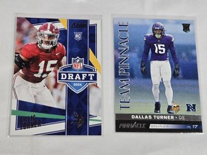 Lot of 2 Dallas Turner Rookie Cards one with Laiton Latu on the back - Team Pinnacle and Score Draft 2024