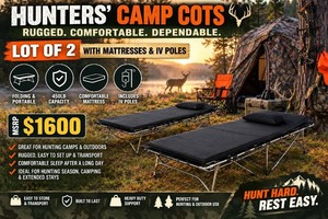 MSRP $1,600 Lot Of 2 NEW In Box Medical Grade Folding Cots With Mattresses &amp IV Poles, 450lb Capacity, Approx 82 x 32 x 19, Great For Cabins, Youth Groups, Emergency Deployment, Airbnb, Jobsites &amp Dorms This Is Our Last One