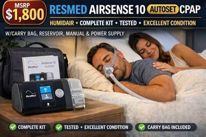 MSRP $1,800 RESMED AIRSENSE 10 AUTOSET AUTO CPAP MACHINE wHUMIDAIR HEATED HUMIDIFIER PROFESSIONAL SLEEP THERAPY DEVICE WCARRY BAG, RESERVOIR, MANUAL & POWER SUPPLY - EXCELLENT WORKING CONDITION MASKHOSE NOT INCLUDED