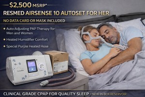 MSRP $2,500 RESMED AIRSENSE 10 AUTOSET FOR HER CPAP AUTO-ADJUSTING SLEEP THERAPY FOR MEN &amp WOMEN, HEATED HUMIDIFIER, CLIMATELINE HEATED HOSE, NEW RESERVOIR, CARRY BAG &amp POWER SUPPLY - EXCELLENT WORKING CONDITION
