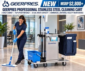 WOW NEW MSRP $2,800 GEERPRES Professional Stainless Steel Cleaning Cart, 2-Shelf Enclosed Cabinet, Flip-Up Bottom Shelf, 25-Gal Waste Capacity, Heavy-Duty Commercial Janitorial Facility Maintenance Cart - Bucket &amp&nbspDisposables Not Included