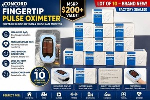 MSRP $200 Lot of 10 New Concord Health Supply Fingertip Pulse Oximeters, Portable LED Display SpO Blood Oxygen Saturation &amp Pulse Rate Monitors, One-Button Operation, Auto Power-Off, Low Battery Indicator, For Home, EMS, Clinics &amp Fitness