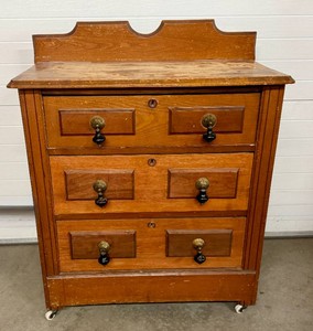 Antique Victorian Three-Drawer Wood Chest