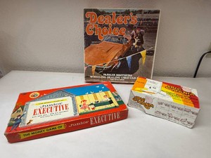 Three Vintage Board Games Pig Mania, Junior Executive & Dealers Choice